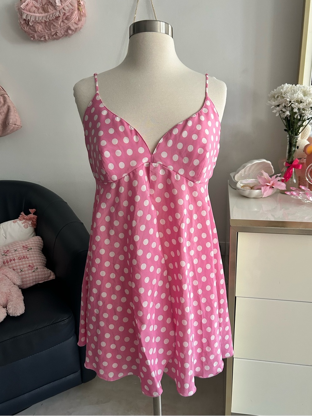 Vintage Victorias Secret Y2K Pink Polka Dot Babydoll